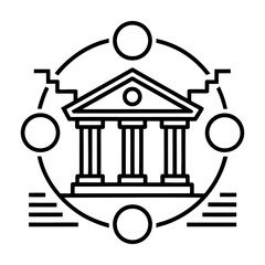 Fintech & Banking Line Icons in Metallic Gradient Style on White Background.