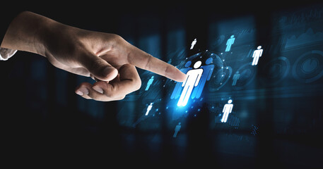 Fototapeta premium A concept of global leadership and network influence. A central team or individual connects with a professional network distributed across the world map, representing worldwide reach. Fermion