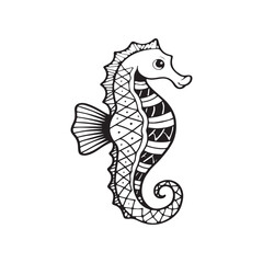 Hand Drawn Seahorse Doodle Design for Coloring, Tattoo, and Print Artwork.
