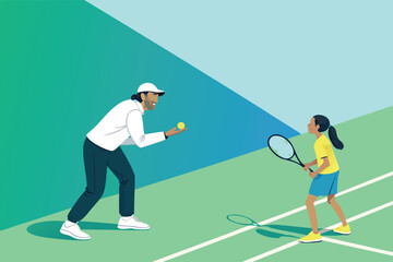 -tennis-coach-demonstrating-shot-to-student-on-pra.eps
