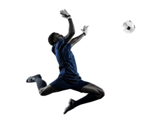  Goalkeeper Jumping Upward to Block Shot, Dynamic Sports Moment, Isolated on Transparent Background