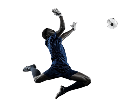  Goalkeeper Jumping Upward to Block Shot, Dynamic Sports Moment, Isolated on Transparent Background