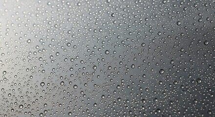 Raindrops on a Silver Surface - A Close-Up View.