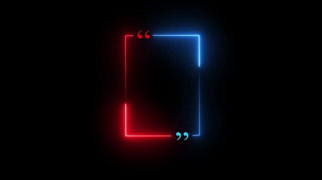 Red Blue Neon Quote Frame Glowing Quotation Marks Dark Background Abstract Geometric Shape Digital Art