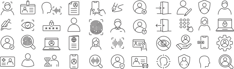 ベクターでモノクロのIDに関する線画アイコンセット
