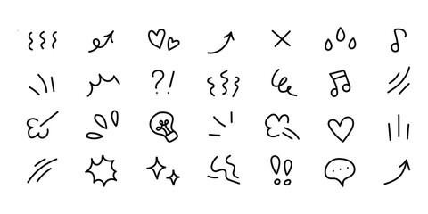 Hand drawn line movement effect element icon vector. anime effect decoration, arrow, emphasis, shock, sparkle symbol. vector illustration.