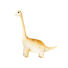 Cute dinosaur. Watercolor hand drawn prehistoric diplodocus, Brachiosaurus animal. Isolated illustration on transparent background. Perfect for for nursery and baby shower, tropical design projects