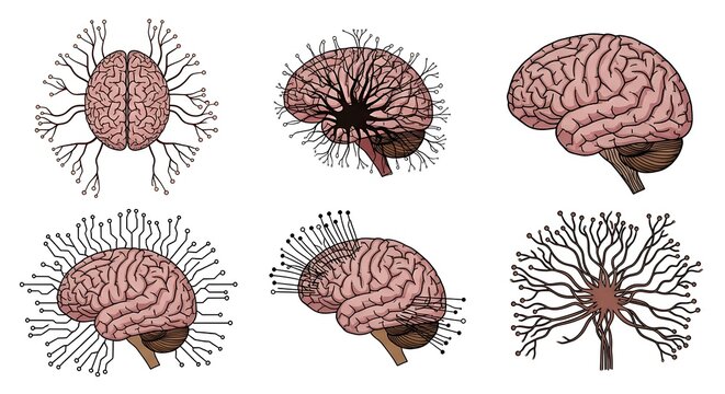 Brain-Computer Interface - Conceptual Illustrations of Neural Networks and Human Brain.