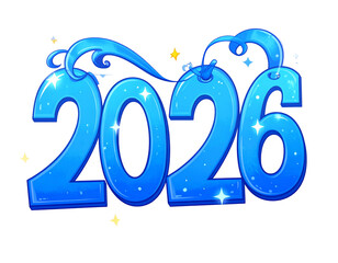 Glittering Blue “2026” New Year Typography