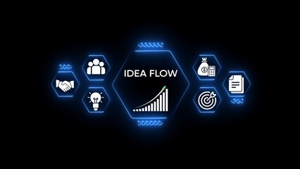 Business concept graphic with icons handshake people lightbulb graph money calculator target and document