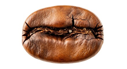 Close-up of a Cracked Coffee Bean with Rich Brown Color and Textured Surface