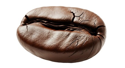 Close-up of a Dark Brown Coffee Bean with Cracks on White Background