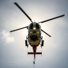 Helicopter Ascending - A Low-Angle View of Aviation in Action.