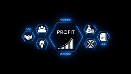 Business profit growth concept with icons for teamwork money idea target and document image