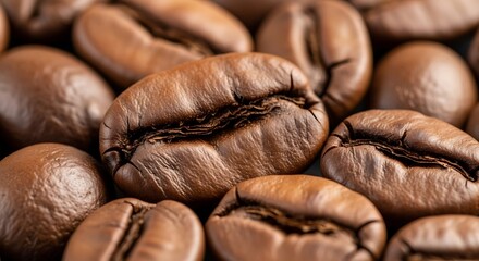 Close-up of Aromatic Brown Coffee Beans in High Detail
