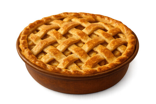 Classic homemade apple pie on transparent background, featuring golden lattice crust and baked fruit dessert - Powered by Adobe