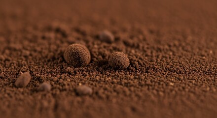 Close-up of Brown Cocoa Powder with Spherical Clumps on Fine Surface