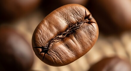 Close-up of Brown Coffee Bean with Detail and Texture