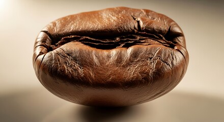 Close-up of Brown Coffee Bean with Detailed Texture and Natural Colors