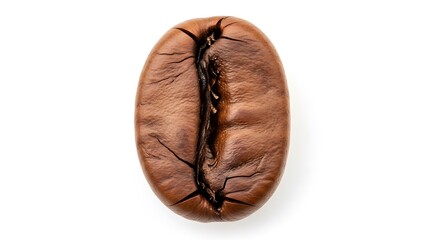 Close-up of Brown Coffee Bean with Rich Texture and Cracks on White Background