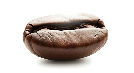 Close-up of Brown Coffee Bean with Texture and Rich Color on White Background