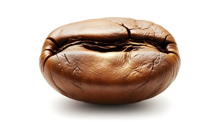 Close-up of Brown Coffee Bean with Textured Surface on White Background