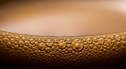 Close-up of Bubbles in Dark Foam with Golden Hue for Beverage or Scientific Use