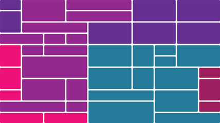 Multicolored Block Grid Layout, Pink, Purple, and Teal Rectangles, White Background