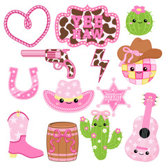 Cute hand drawn pink cowgirl sheriff clipart
