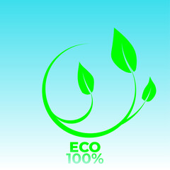 Eco friendly logo set. 100% natural, organic badge. "Ecology Our Future" slogan. Green leaf, planet symbol. Vector illustration.