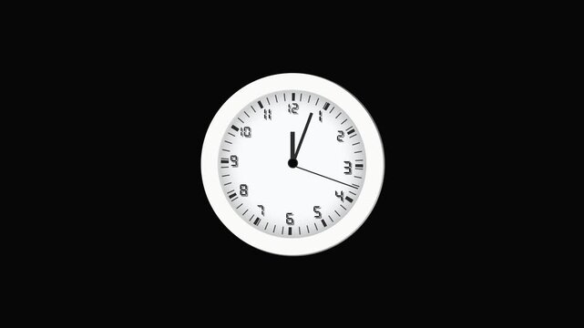 Classic white analog clock face with black hands and numbers offers clear and easy-to-read time. A simple white analog clock face with black numbers and hands on a black .