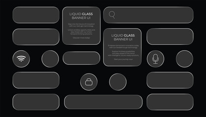 Glassy UI Elements on Black, Website Banners, Search, Wifi, Microphone, Lock