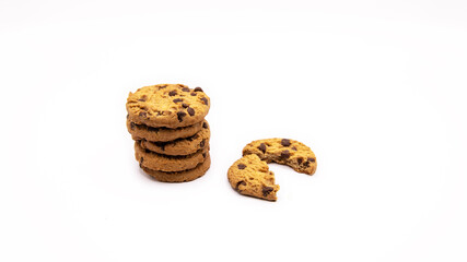 Stack of Chocolate Chip Cookies on White Background