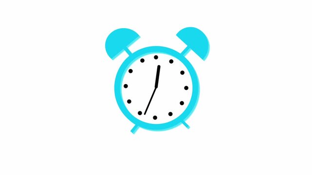 Futuristic cyan alarm clock outline animated smoothly representing digital time wake up motion scene. Cyan Outline of an Alarm Clock on a animation White Background time wake up.