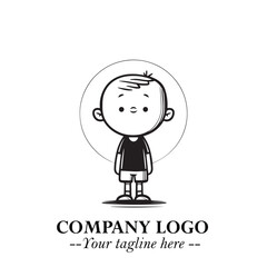 Black and White Chibi Boy Illustration with Jacket and Boots in Bold Thick Line Art Minimal Style