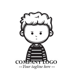 Black and White Chibi Boy Illustration with Jacket and Boots in Bold Thick Line Art Minimal Style