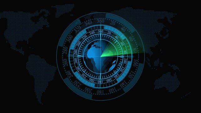 Animated globe Earth with blue digital map and glowing futuristic HUD interface representing technology motion. Blue Digital World Map with Futuristic HUD Interface globe earth animation. - Powered by Adobe