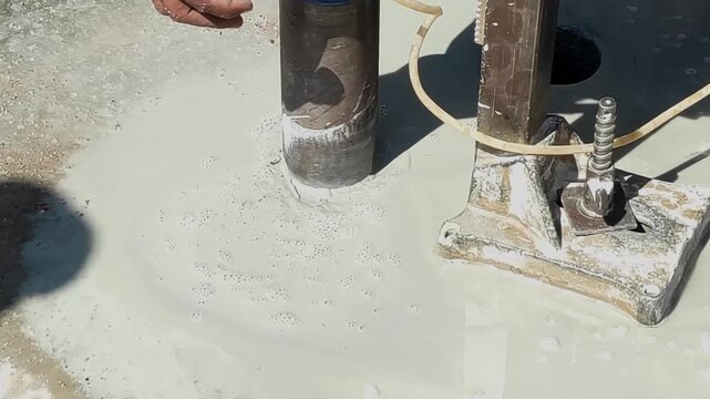Groove Cutting a Hole Through the Ceiling Floor Video Stock Footage 4K