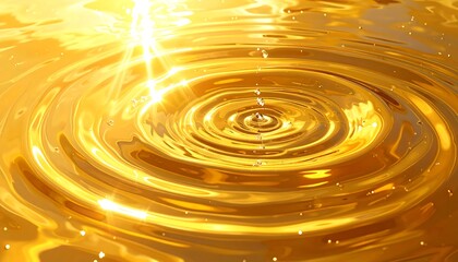 Golden liquid's concentric ripples emanate from a central point, illuminated by a bright, overhead light source