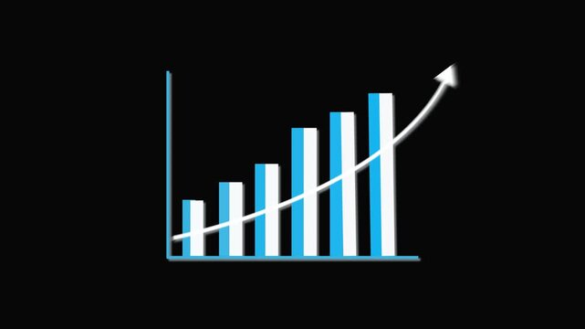 Steady upward trend on blue and white bar graph highlights success, growth, and key data insights. Blue and white bar graph showing consistent upward growth on a black background .