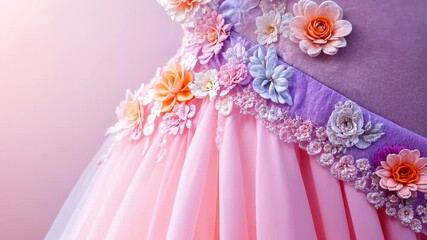 Elegant floral embellishment on pastel pink gown showcasing detailed craftsmanship - Powered by Adobe