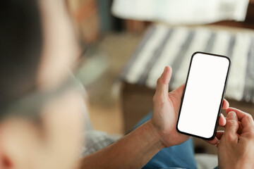 Mobile phone blank white screen mockup.texting using cell phone.background empty space for advertise.work people contact marketing business,technology