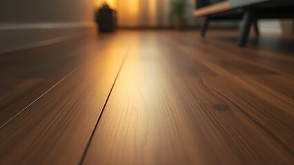 Modern wooden floor with a warm glow, emphasizing clean lines and minimalist interior aesthetics.