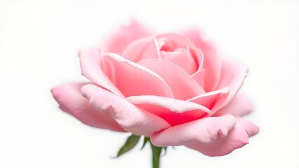 Pink rose in full bloom against a white background, delicate petals, soft gradient hues.