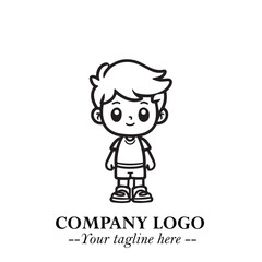 Black and White Chibi Boy Illustration with Jacket and Boots in Bold Thick Line Art Minimal Style