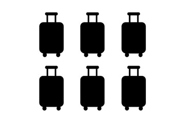 Six black suitcases arranged in a neat grid on a white background for travel-related design purposes