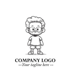 Black and White Chibi Boy Illustration with Jacket and Boots in Bold Thick Line Art Minimal Style
