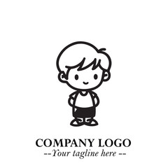 Black and White Chibi Boy Illustration with Jacket and Boots in Bold Thick Line Art Minimal Style