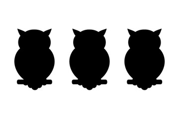 Simple black owl silhouettes lined up against a white background for design or art projects