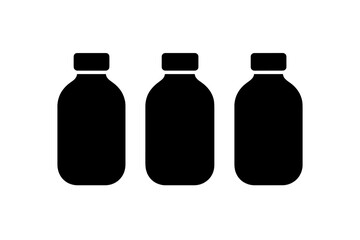 Three black silhouette bottles lined up against a white background in a minimalistic style for design use